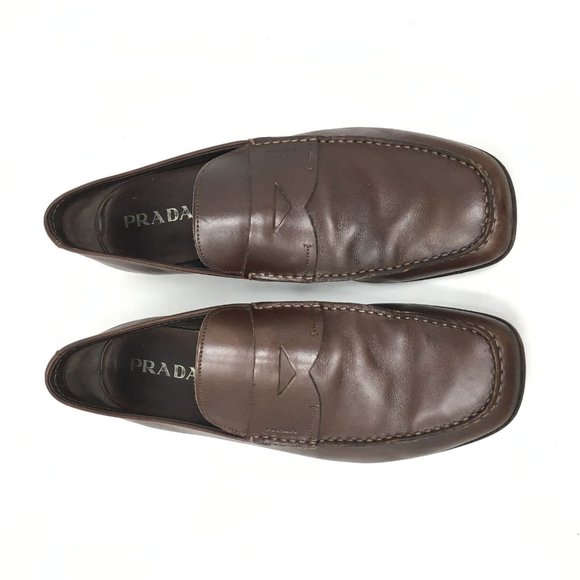 Men\'s Prada Slip On Penny Loafers Dress Shoes Size 8 UK/9 US Brown Leather main image 7